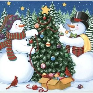 Completed Jolly Snowmen Decorating Christmas Tree Diamond Art